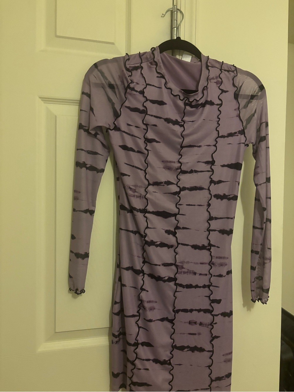 SHEIN Lavender Tie-Dye Ruffle-Trim Long Sleeve Dress